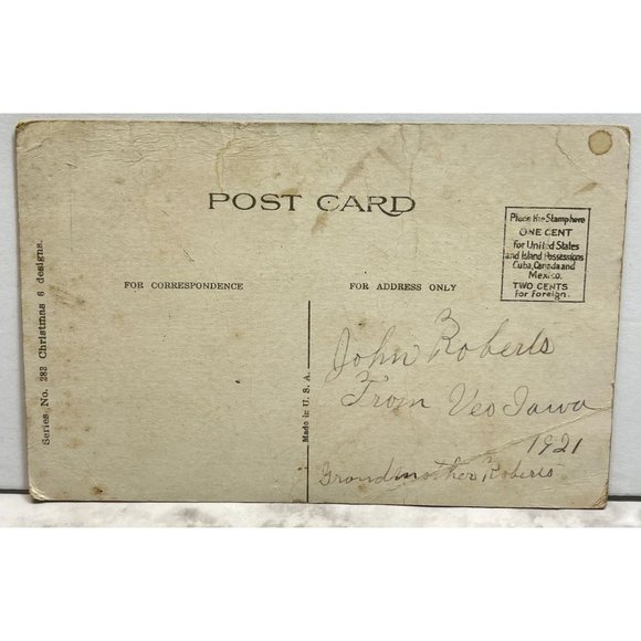 Vintage Christmas Postcard Santa Claus in Holly Frame Keep it Cheery - Picture 2 of 7